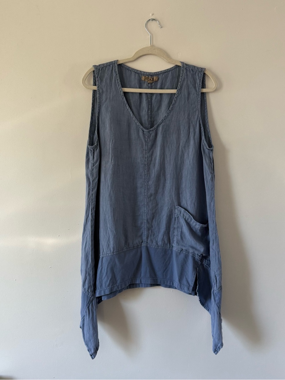 FLAX Linen Tunic Tank | Blue Sleeveless Handkerchief Hem Top | Lagenlook | M